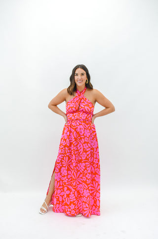 Coral Kiss Halter Maxi Dress