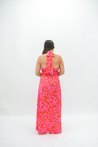 Coral Kiss Halter Maxi Dress