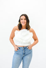 Load image into Gallery viewer, Petal Play Metallic Rosette Crop Top
