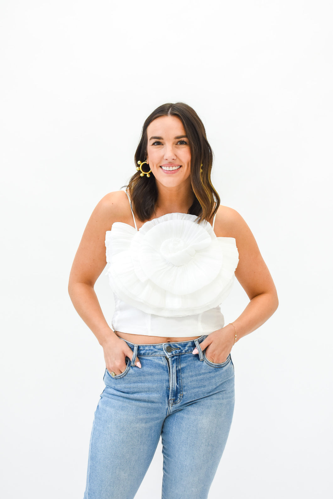 Petal Play Metallic Rosette Crop Top