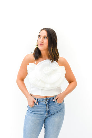 Petal Play Metallic Rosette Crop Top