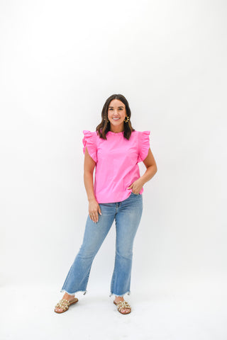 Solid Smocked Frill Sleeve Top