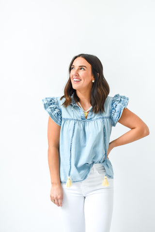 Denim Delight Tassel Tie Top