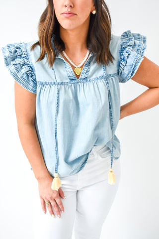 Denim Delight Tassel Tie Top