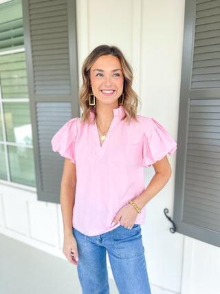 Tickled Pink Puff Sleeve Top