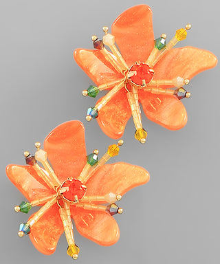 Crystal And Glitter Flower Earrings