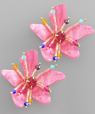 Crystal And Glitter Flower Earrings