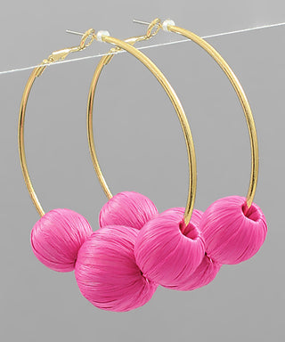 3 Raffia Ball & Wire Metal Hoops