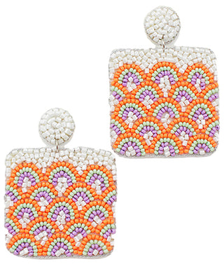 Bead Wave Pattern Square Earrings