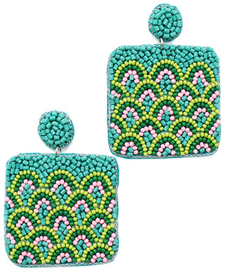 Bead Wave Pattern Square Earrings