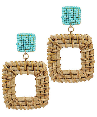 Rattan Open Square Dangle Earrings