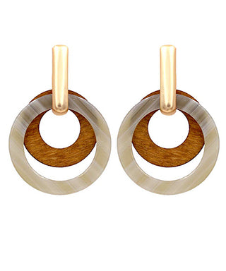 Layered Wood And Acrylic Circle Earrings