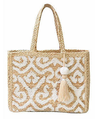 Arabesque Print Jute Tote