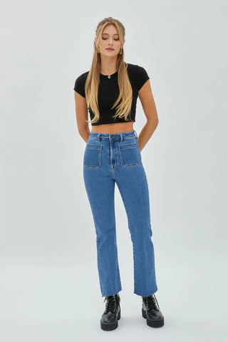 Happi Front Pocket High Rise Crop Flare Jeans