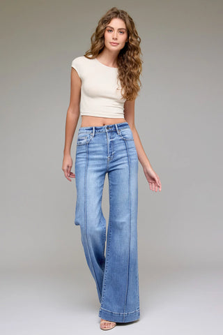 Happi High Rise Wide Leg Pintuck Jeans