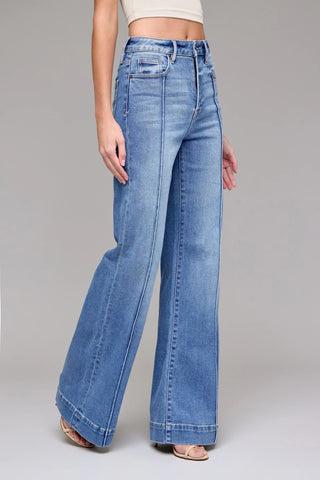 Happi High Rise Wide Leg Pintuck Jeans