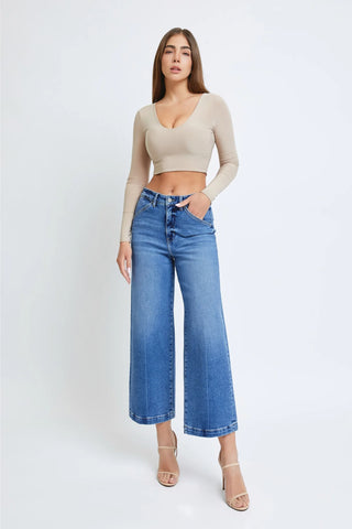 Nori Clean Cropped Wide Leg Jeans