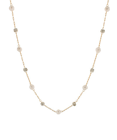 Pearl And Pave Crystal Ball Station Necklace