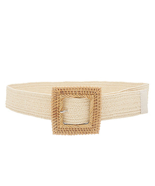 Square Rattan Buckle Straw Belt