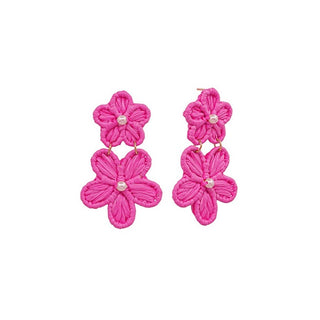 Flower Raffia Wrap Drop Earrings