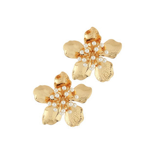 Textured & Bold Flower w/Pearl Earrings