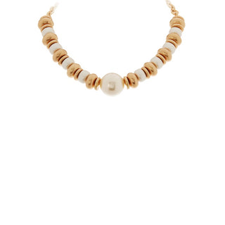 Disk And Big Pearl Pendant Necklace