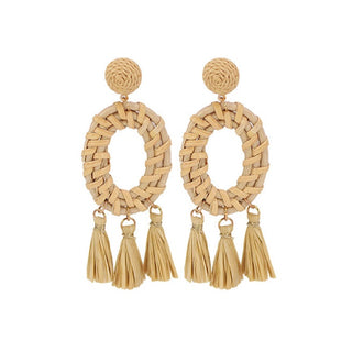 Rattan Oval Tassel Earrings