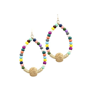 Rattan and Wood Ball Teardrop Earrings