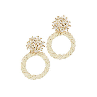 Wrapped Rattan Pearl Cluster Earrings