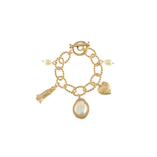 Pearl And Heart Charm Oval Chain Bracelet