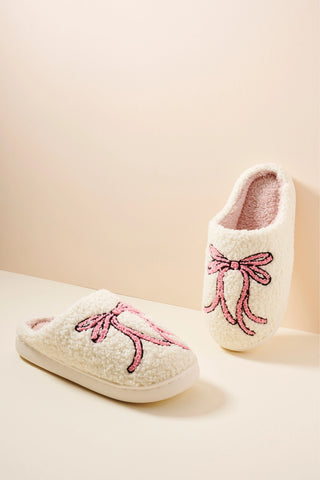 Fuzzy Bliss Fleece Bow Slippers