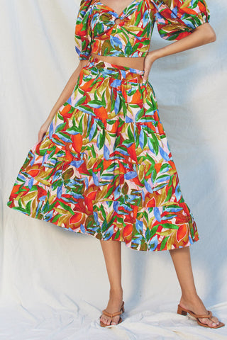 Hawaiian Gardens Tiered Midi Skirt