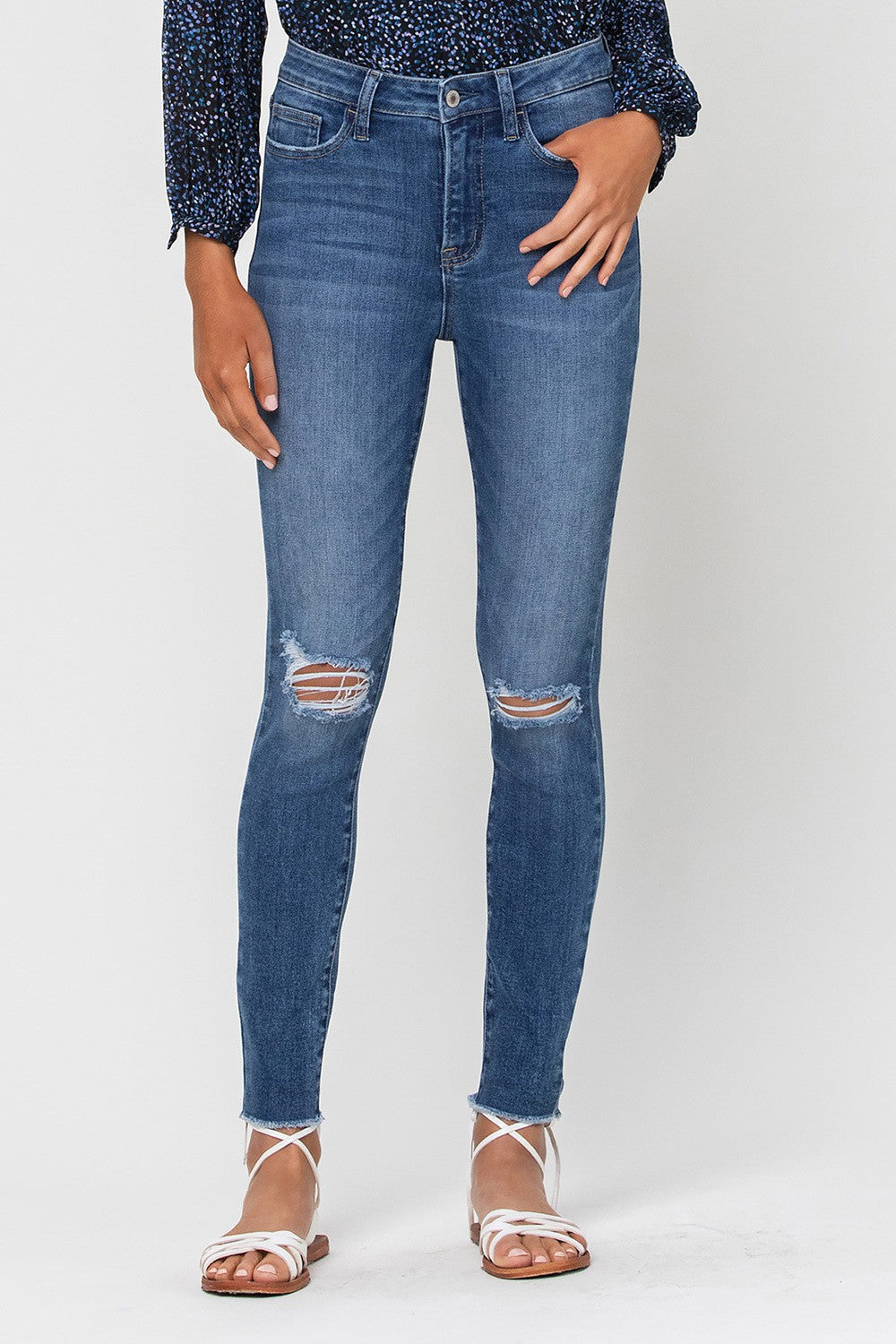 High Rise Ankle Skinny Jean with Raw Hem