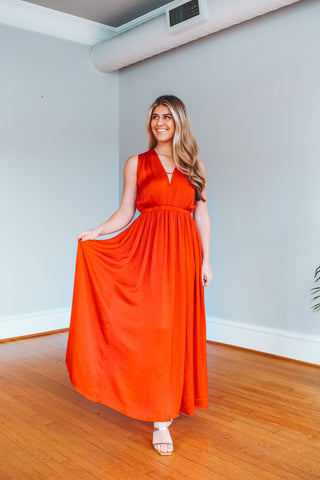 Day Of The Red Satin Maxi Dress