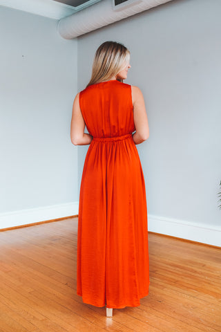 Day Of The Red Satin Maxi Dress