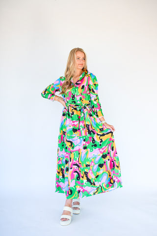 Come Tier Abstract Midi Dress