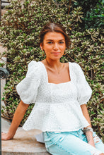 Load image into Gallery viewer, Alana Eyelet Peplum Top
