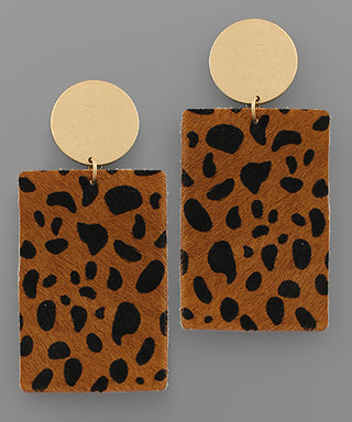 Cheetah Cowhide Rectangle Earrings