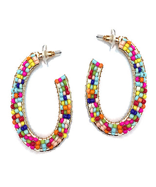 Beaded Oval Open Hoops