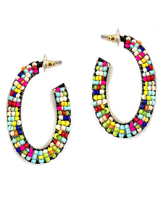 Beaded Oval Open Hoops