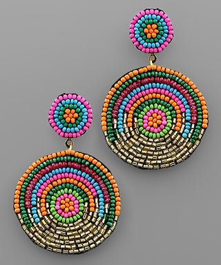 Beaded Two Disk Earrings