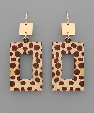 Animal Print Rectangle Wood Earrings