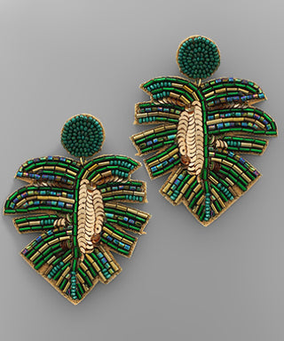 Beaded Leaf Earrings