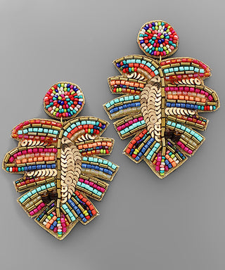 Beaded Leaf Earrings