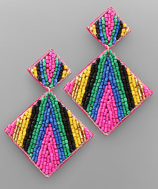 Stripe Bead Square Earrings