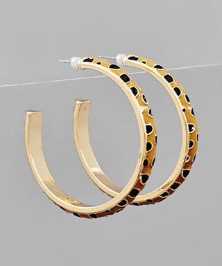 Thin Enamel Cheetah Print Hoops