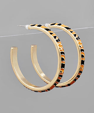 Thin Enamel Cheetah Print Hoops