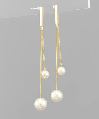 2 Row And Pearl Drop Earrings