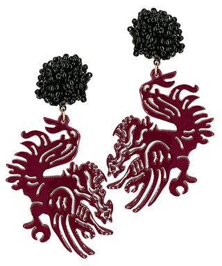 Bead Pom Pom Gamecock Earrings