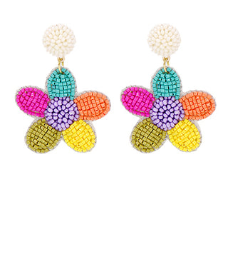 Seed Bead Flower Dangle Earrings